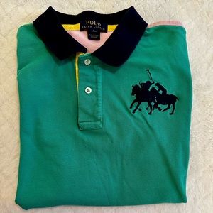 Color Block Large Logo Mesh Polo Boys Size L (14-16) Pink Green Navy Yellow